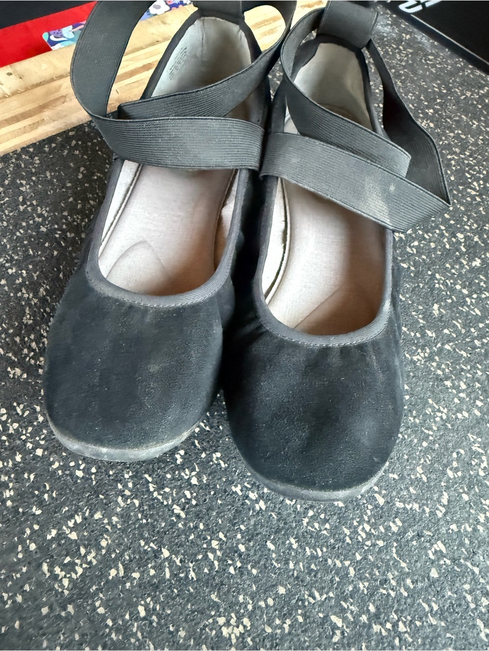 Clarks Black Suede Ballet Flats with Elastic Trim